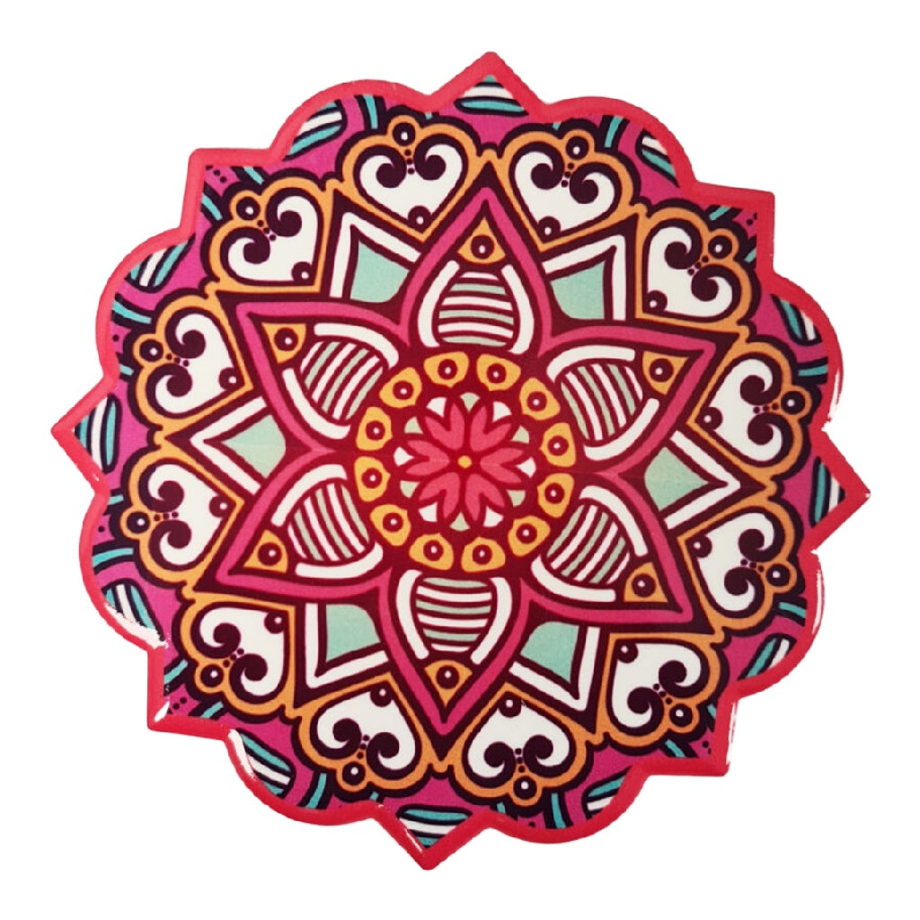 Dessous de verre rond motif mandala multicolore antidérapant
