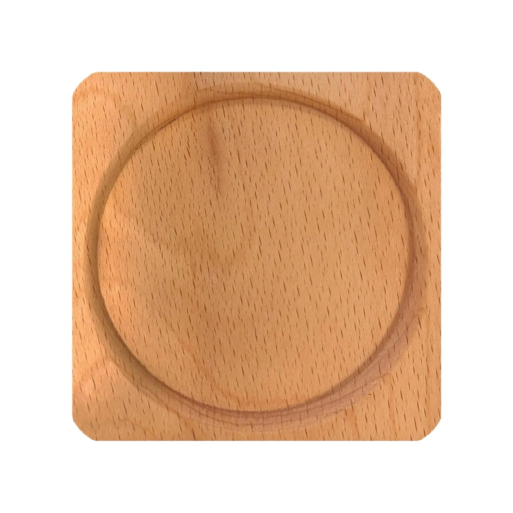 Dessous de verre carré en bois de hêtre avec emplacement rond gravé