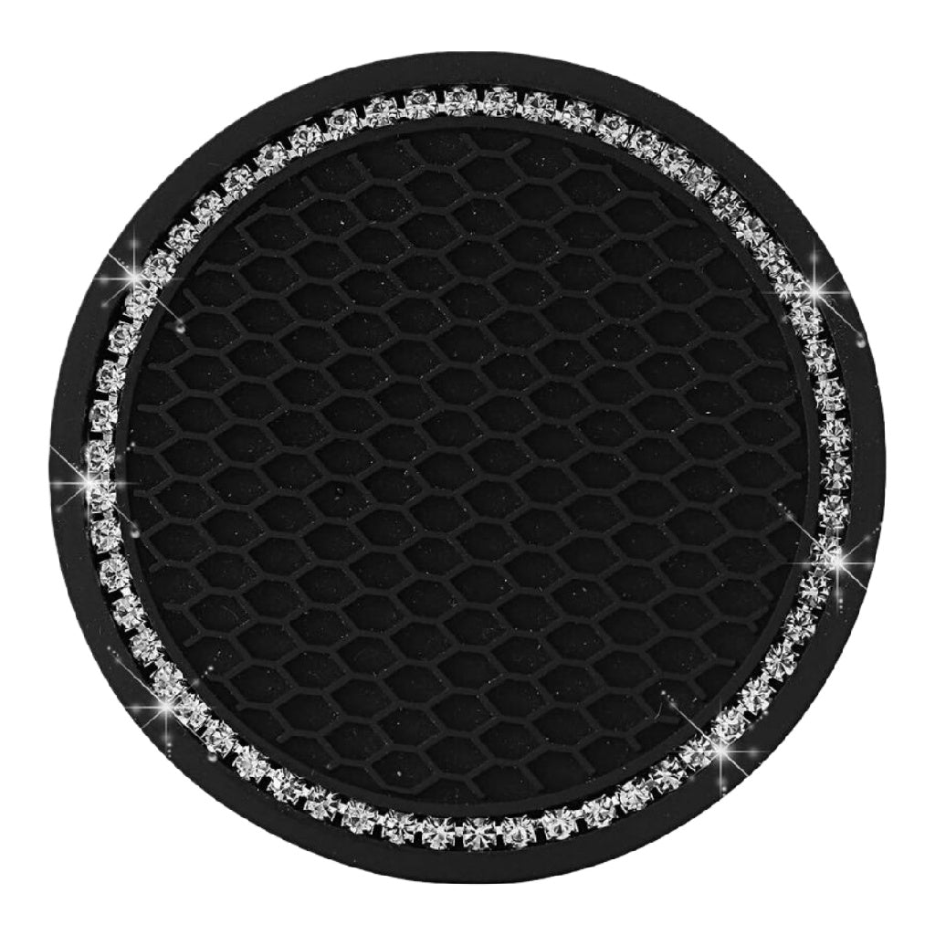Dessous de verre rond noir antidérapant avec anneau décoratif strass